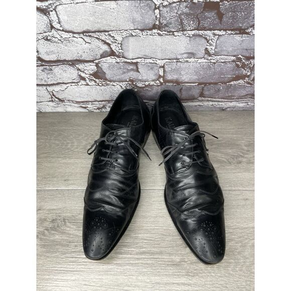 Kalena’s Black Leather Double Wingtip Lace Up Italy Dress Shoes Men 43EU/10M US - Picture 14 of 16